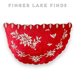 Poinsettia, Holly & Bell Accented Decorative Drape